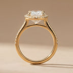 14K gold couple promise halo ring set
