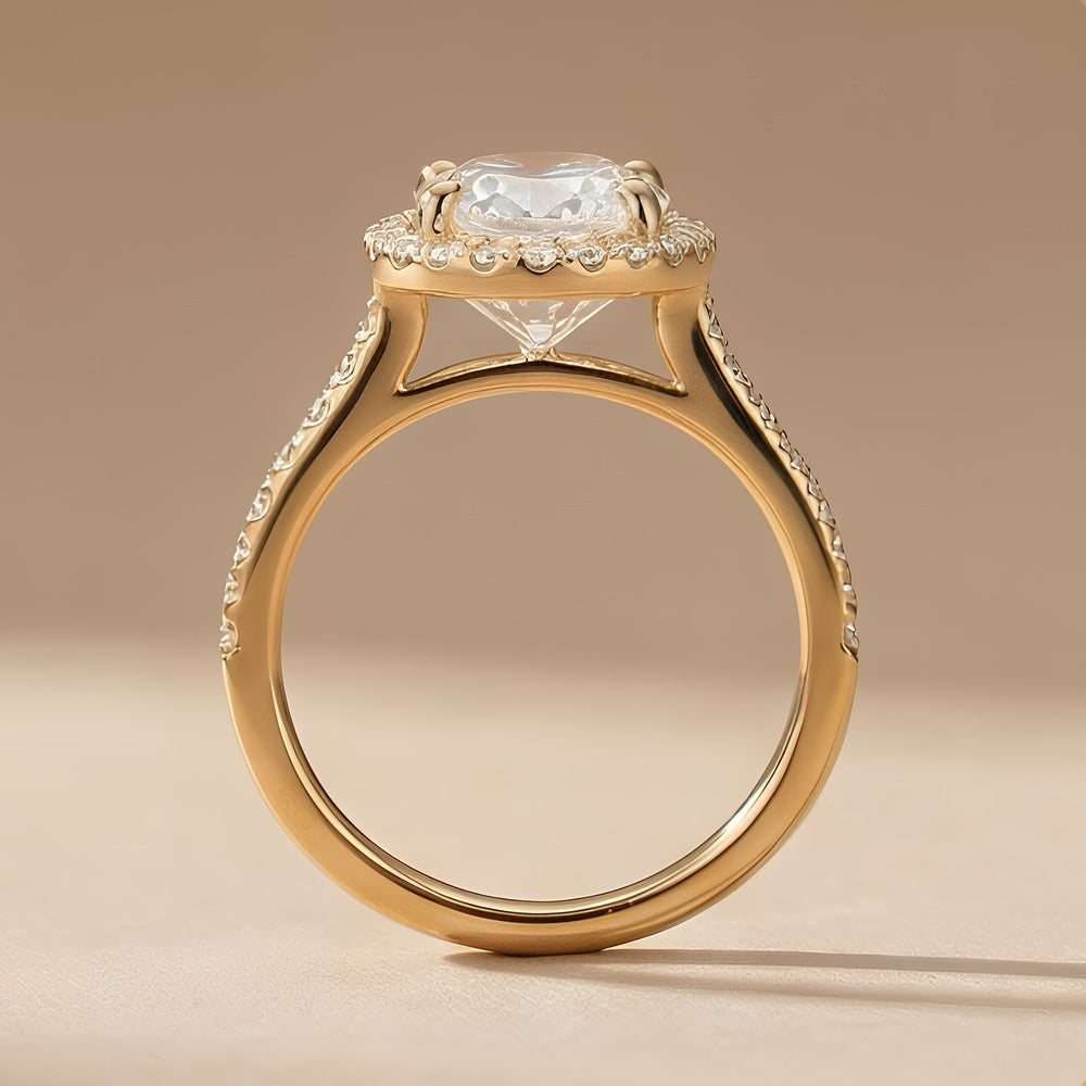 14K gold couple promise halo ring set