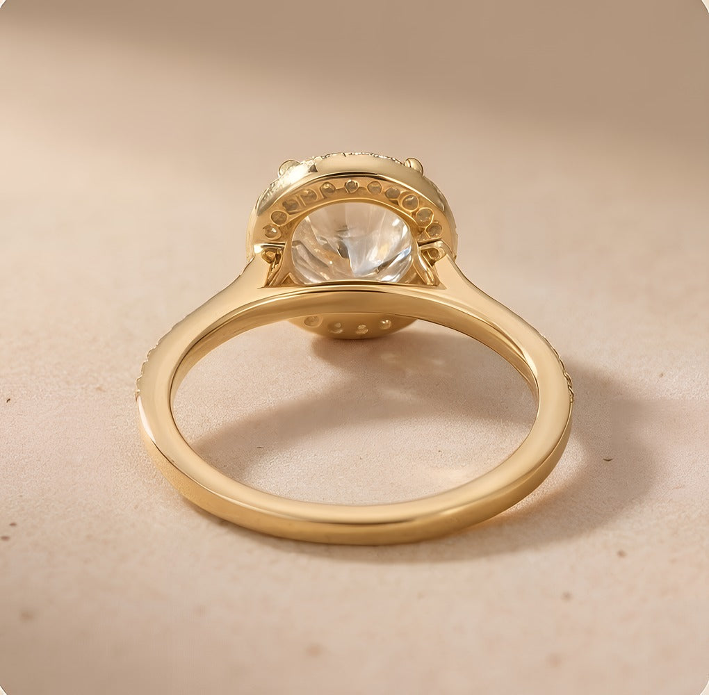 Halo engagement ring round diamond top view