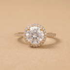 Round lab grown diamond halo ring 14K gold
