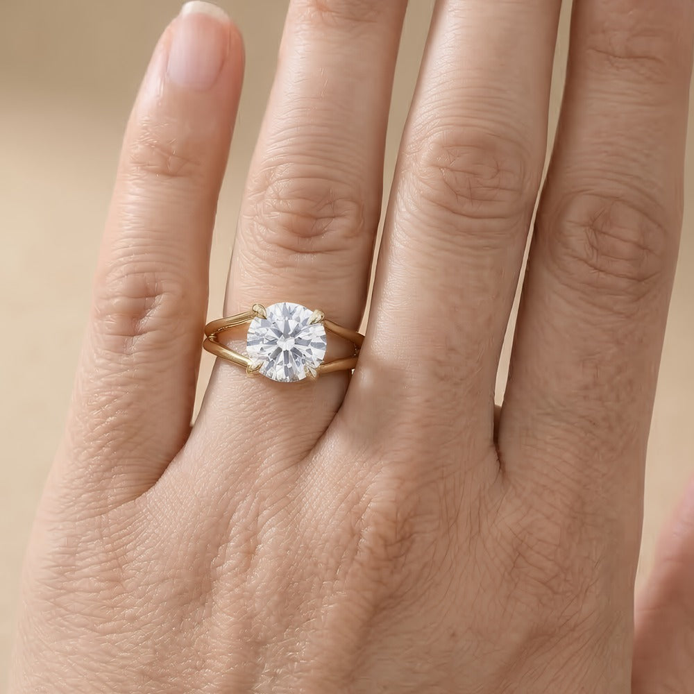 14K gold lab grown diamond ring on model's hand