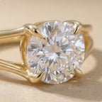 Close-up of round lab grown diamond in 14K gold ring