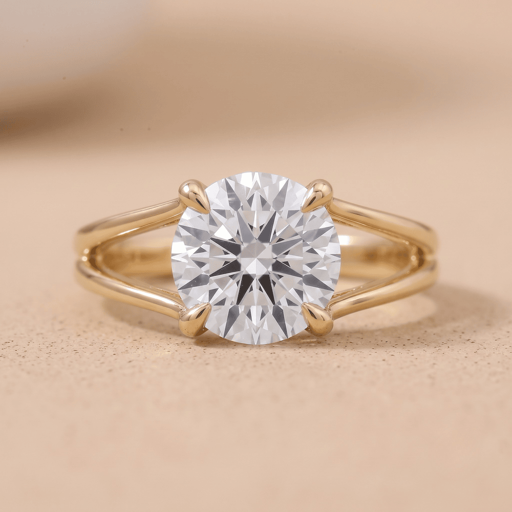 14K gold split band engagement ring front view