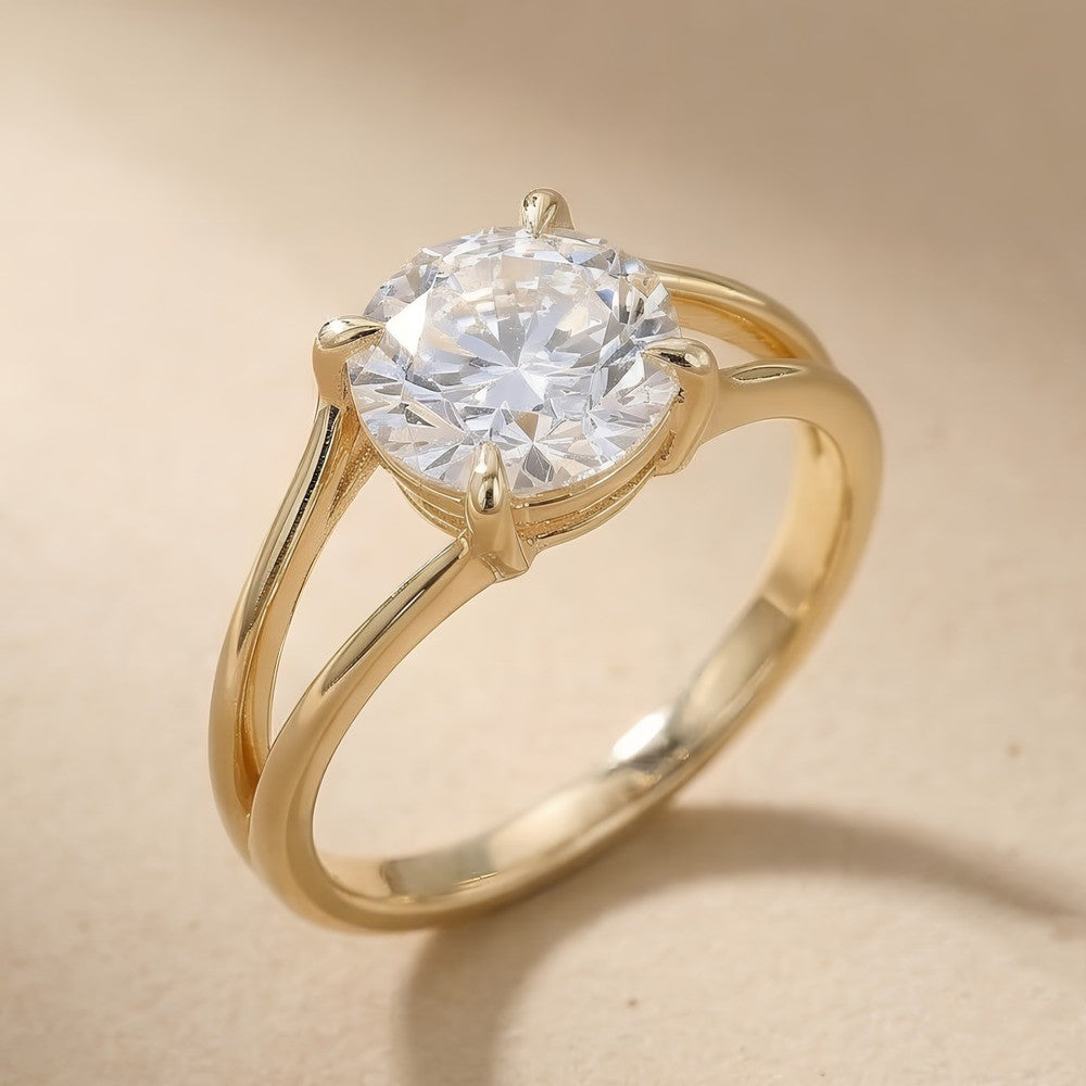 Split band 14K gold ring with round lab grown diamond
