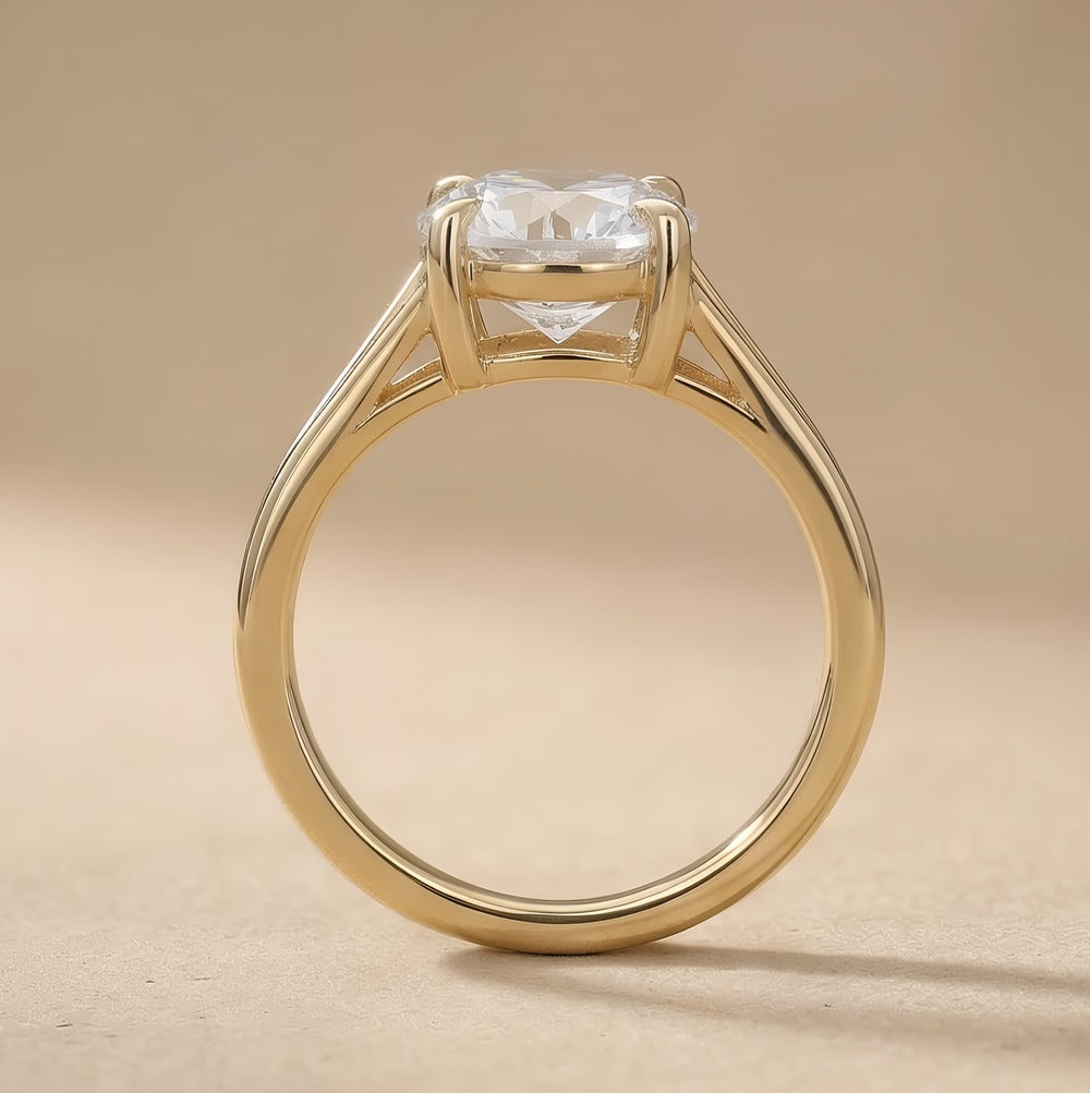 14K gold engagement ring side view showing split band