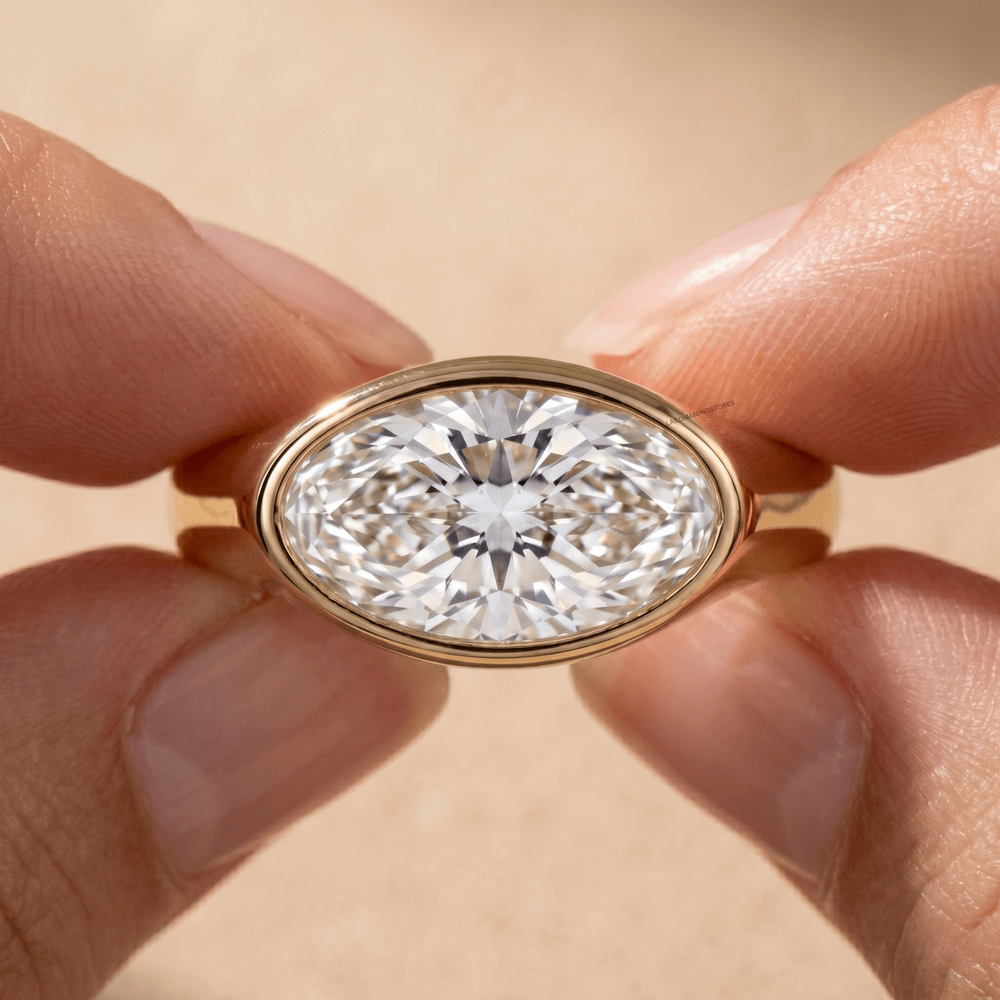 Old mine moval diamond east west ring