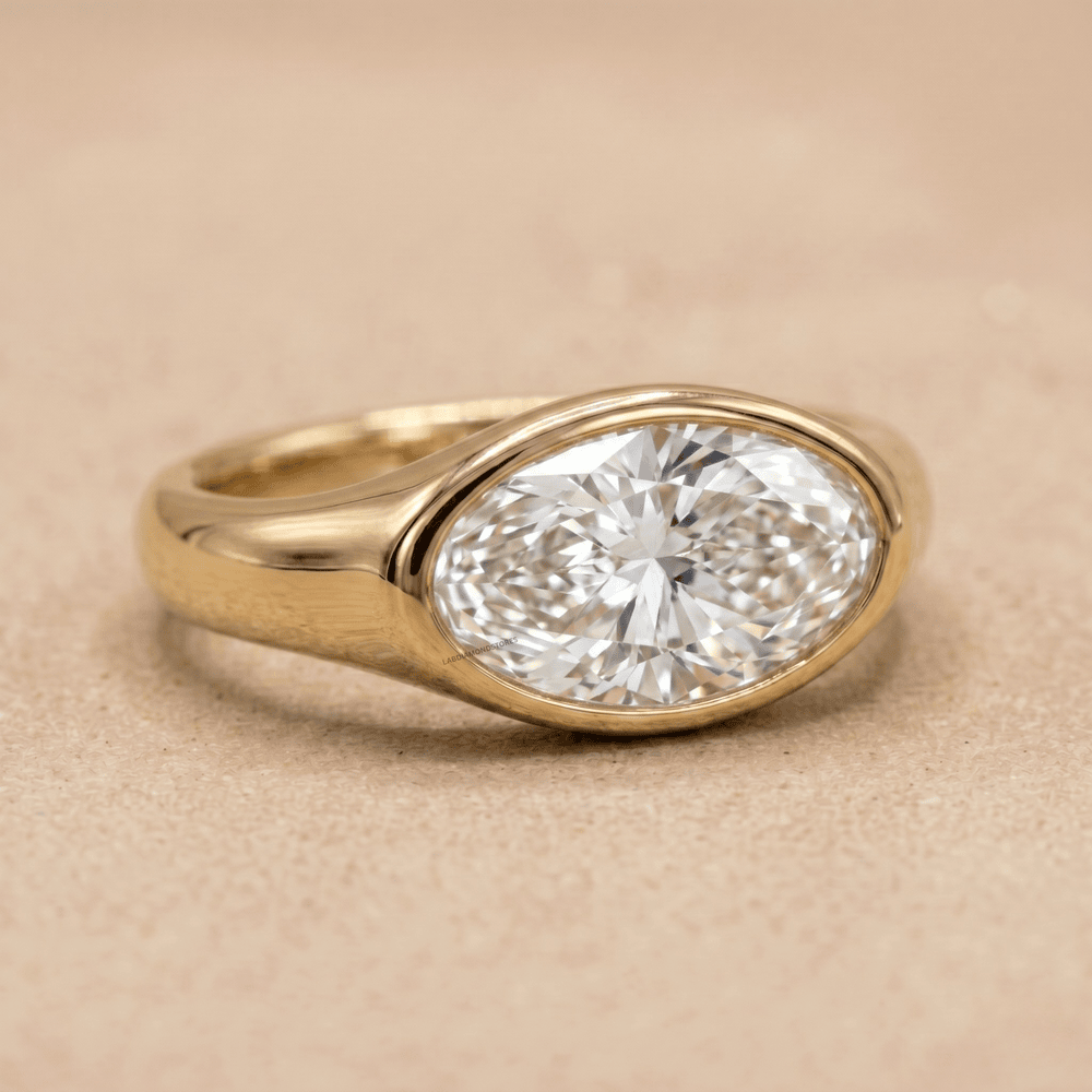 Moval cut lab diamond solitaire ring