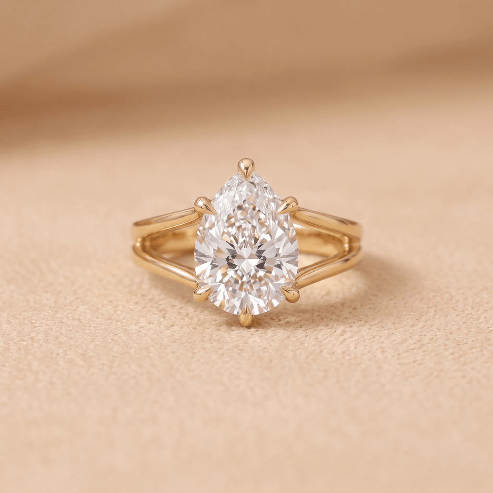 14K gold pear cut lab diamond solitaire promise ring for her