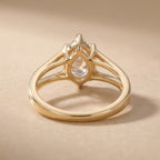 Pear cut diamond promise ring, 14K gold, top angle view