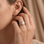 Oval halo ring lifestyle shot on hand