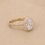 Oval cut lab diamond halo ring side profile