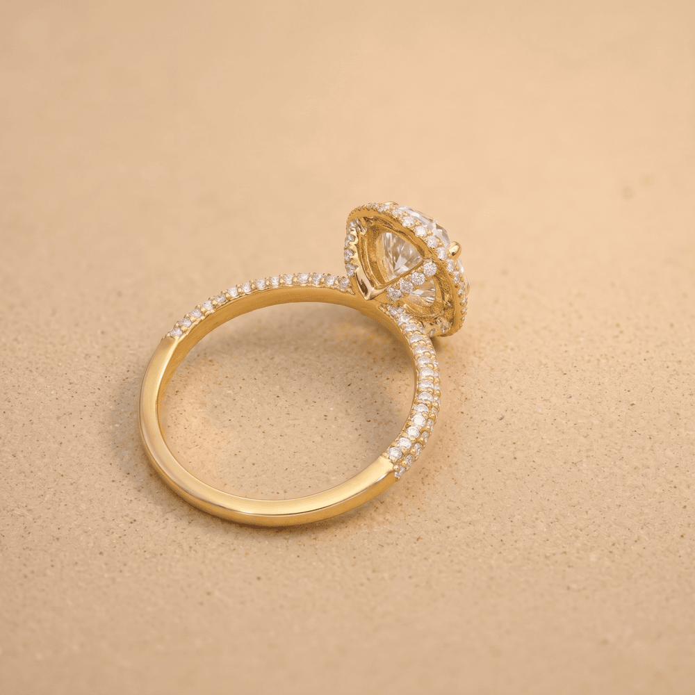 Oval cut lab diamond halo ring side profile