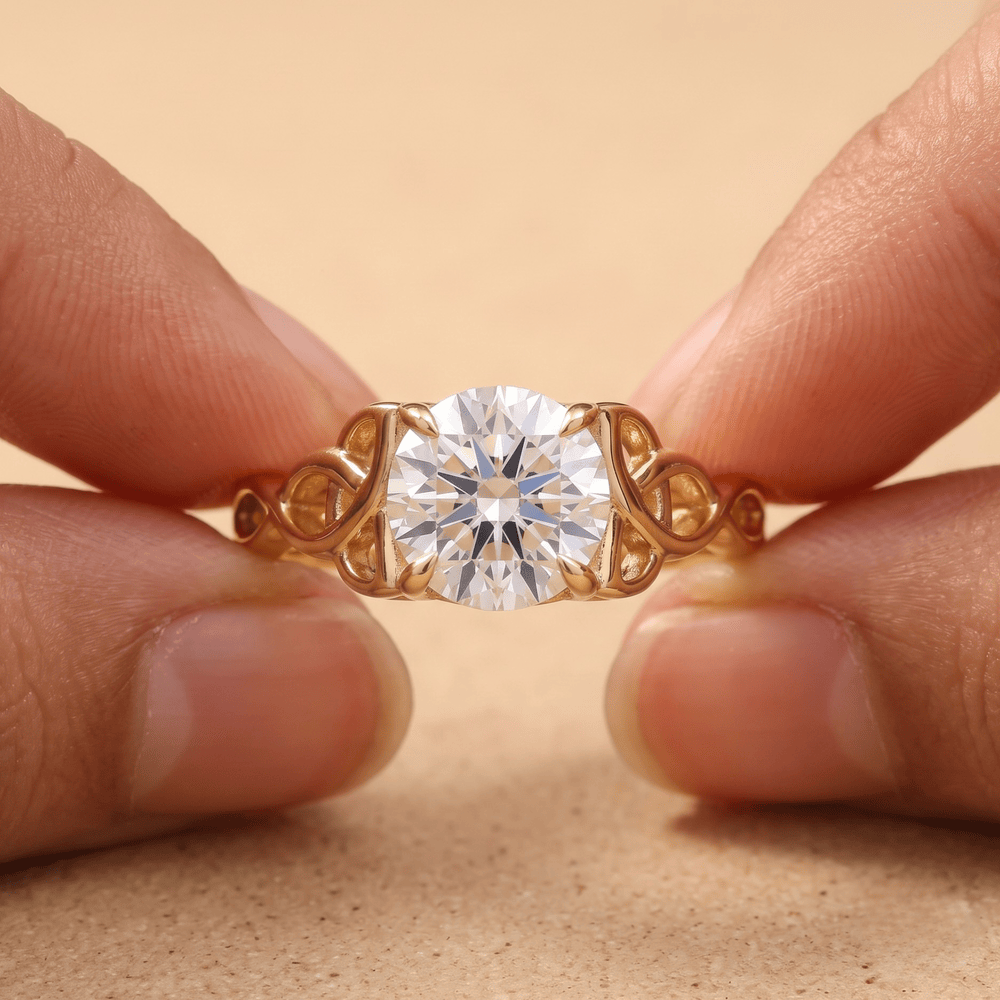Celtic dragon ring styled on model's hand