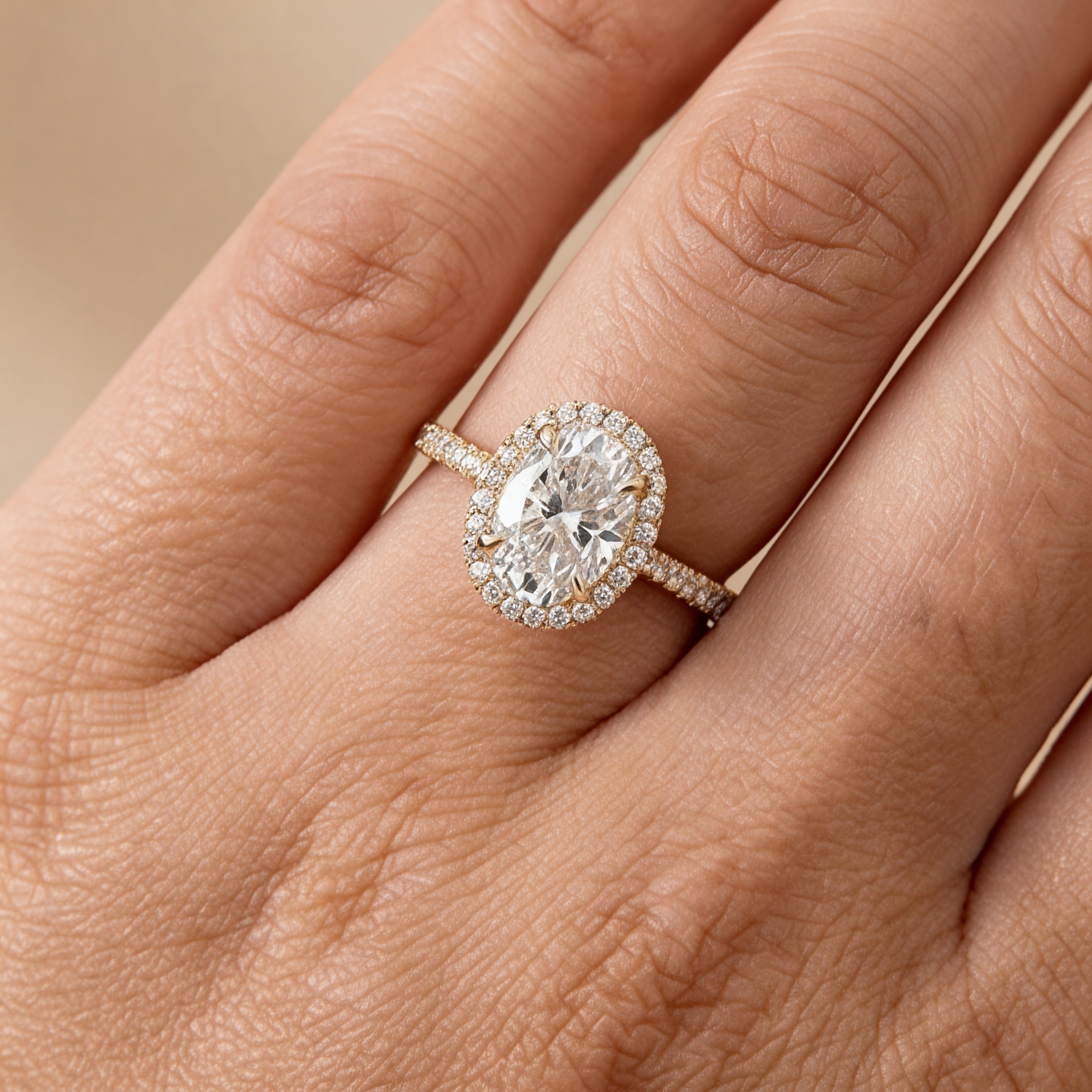 Oval Shape Halo Engagement Ring Side Profile