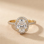 14K Gold Oval Halo Lab Grown Diamond Ring for Women