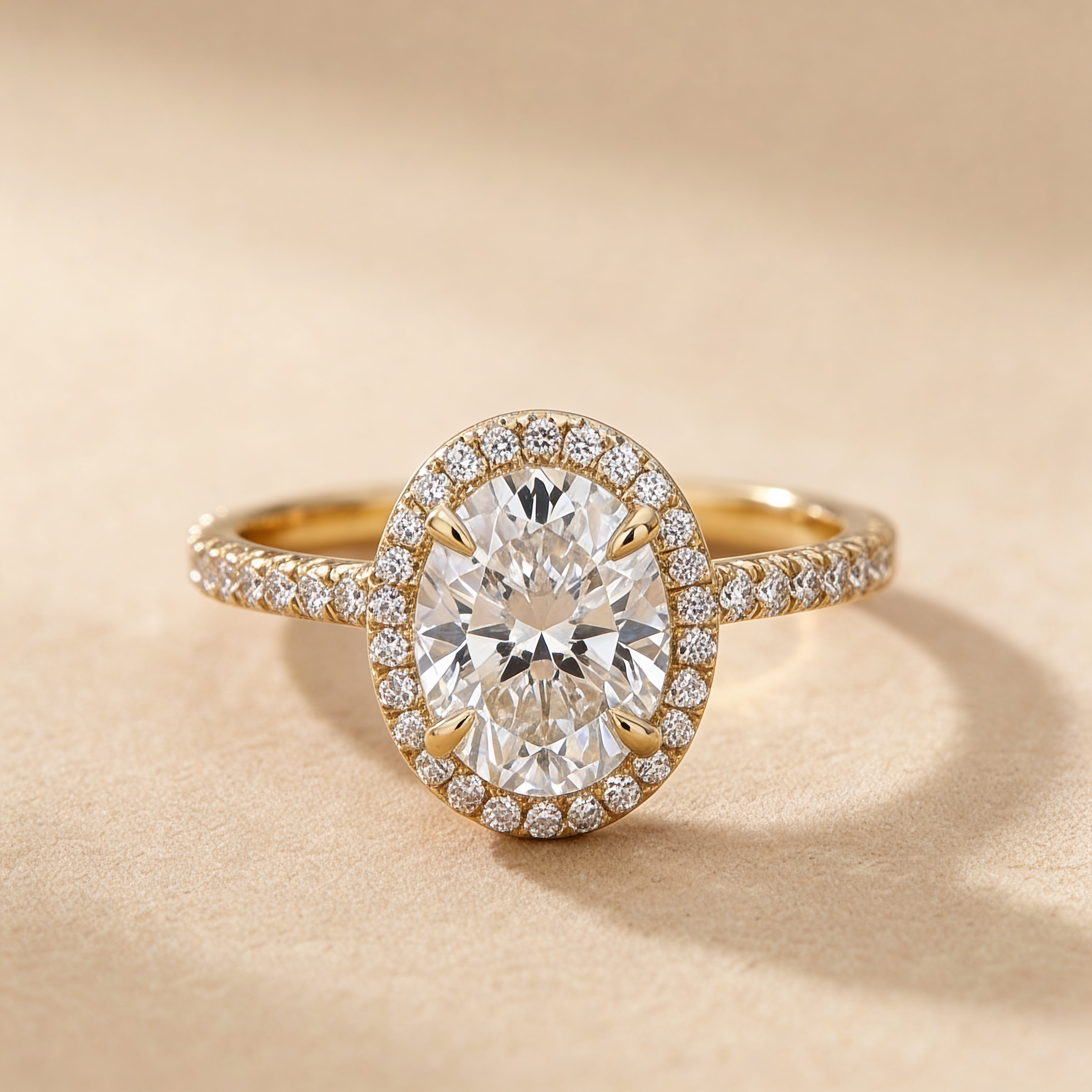 14K Gold Oval Halo Lab Grown Diamond Ring for Women