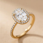 Oval Lab Grown Diamond Ring Halo Design 14K Gold
