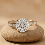 14K solid gold round lab diamond hidden halo cathedral engagement ring