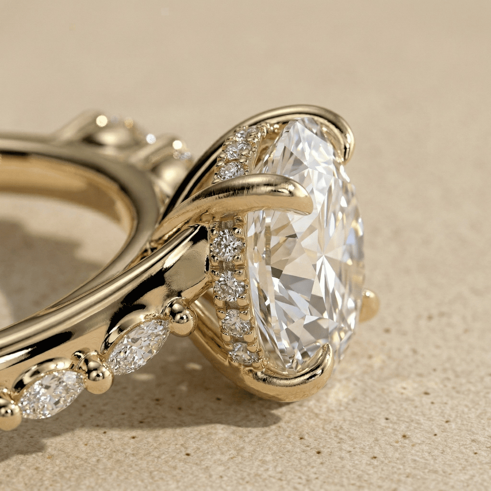 Solid 14K gold lab diamond engagement ring with cathedral setting