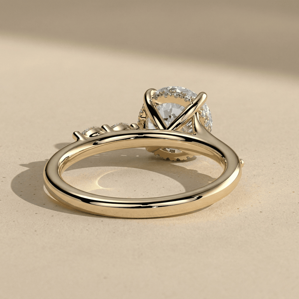 Round cut lab grown diamond ring with hidden halo detail