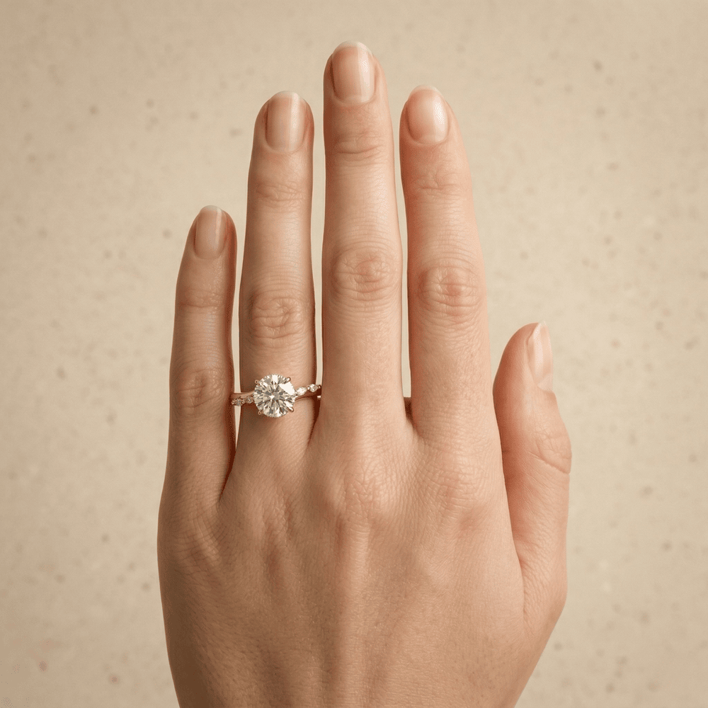 14K solid gold round diamond bridal ring for her