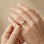 Elegant round lab grown diamond ring with hidden halo