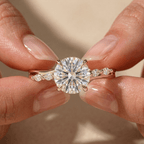 Round lab grown diamond cathedral ring in 14K yellow gold