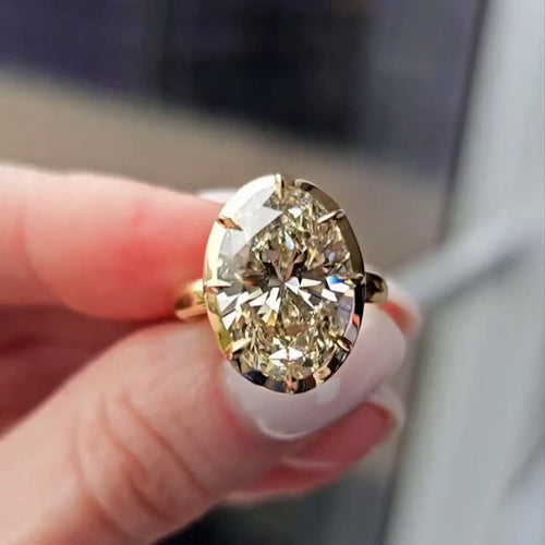 14 KT Gold Oval Cut 5.00 Ct Lab Grown Diamond Bezel Set Engagement Ring - JBR Jeweler