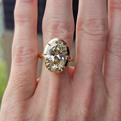 14 KT Gold Oval Cut 5.00 Ct Lab Grown Diamond Bezel Set Engagement Ring - JBR Jeweler