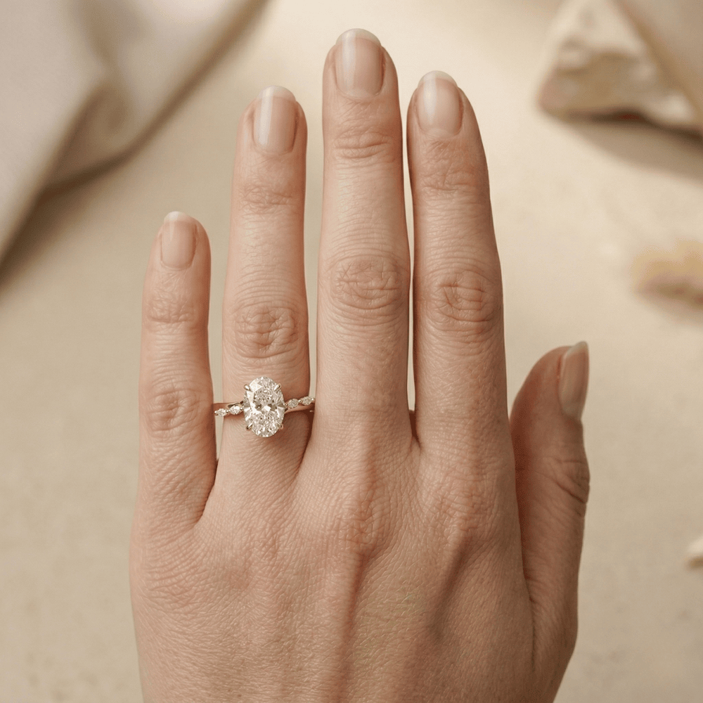 Lab grown oval diamond bridal jewelry in solid gold