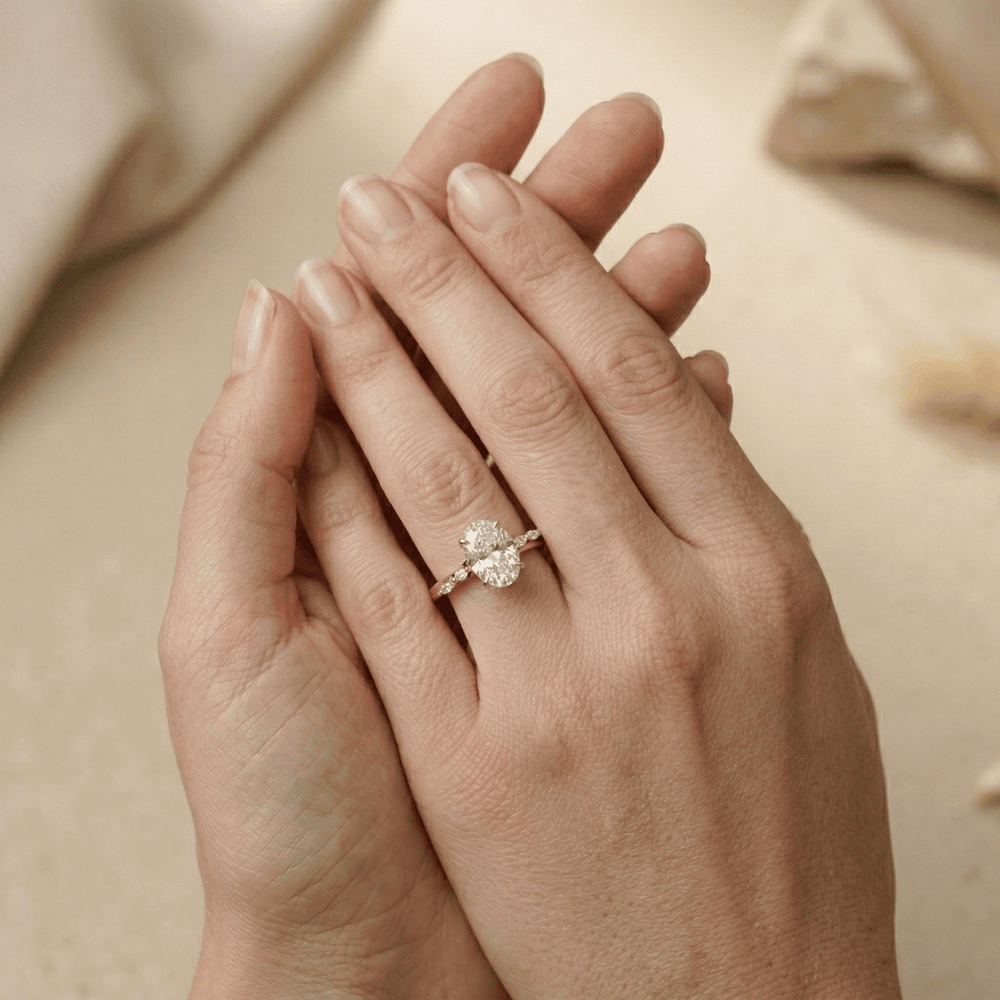 Oval hidden halo diamond ring for anniversary gift