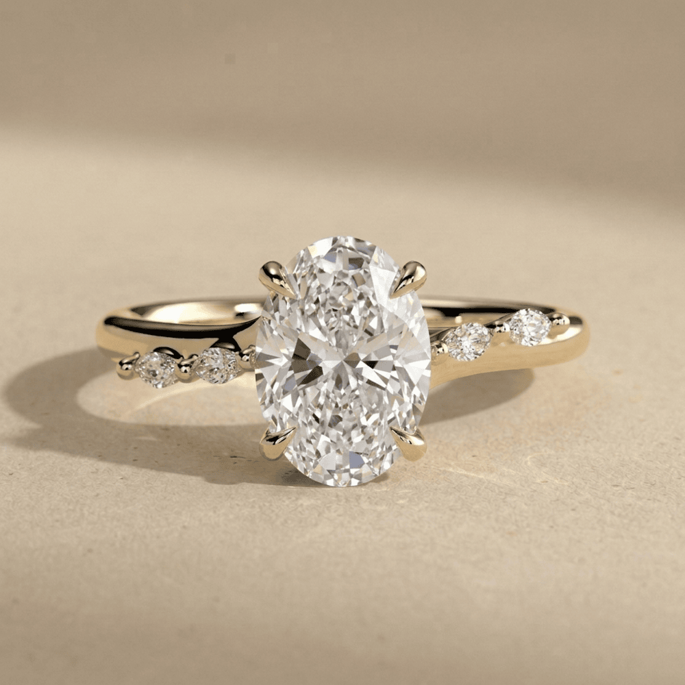 14K gold oval diamond hidden halo engagement ring