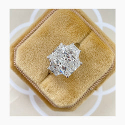 14K White Gold 6.30 Carat Radiant Cut Lab Grown Three Stone Diamond Sparkling Engagement Ring