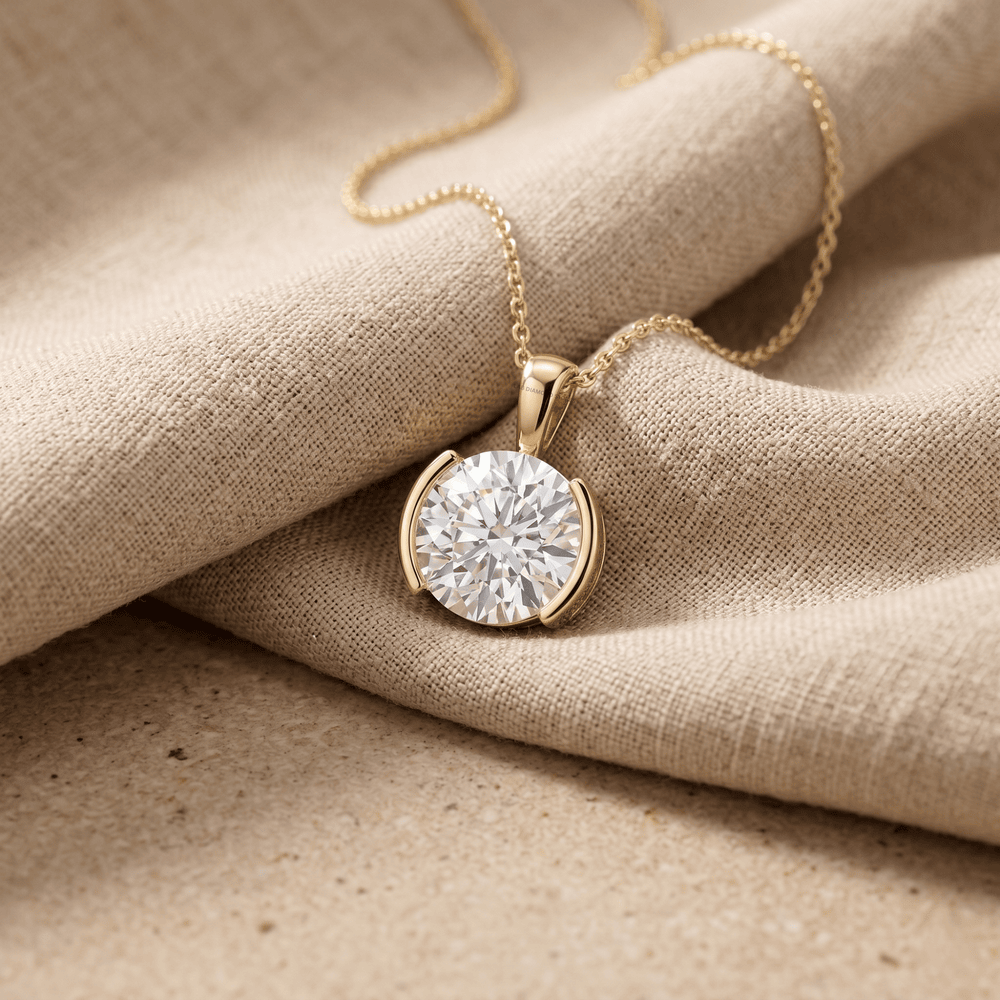 14K Yellow Gold Round Diamond Solitaire Pendant Necklace