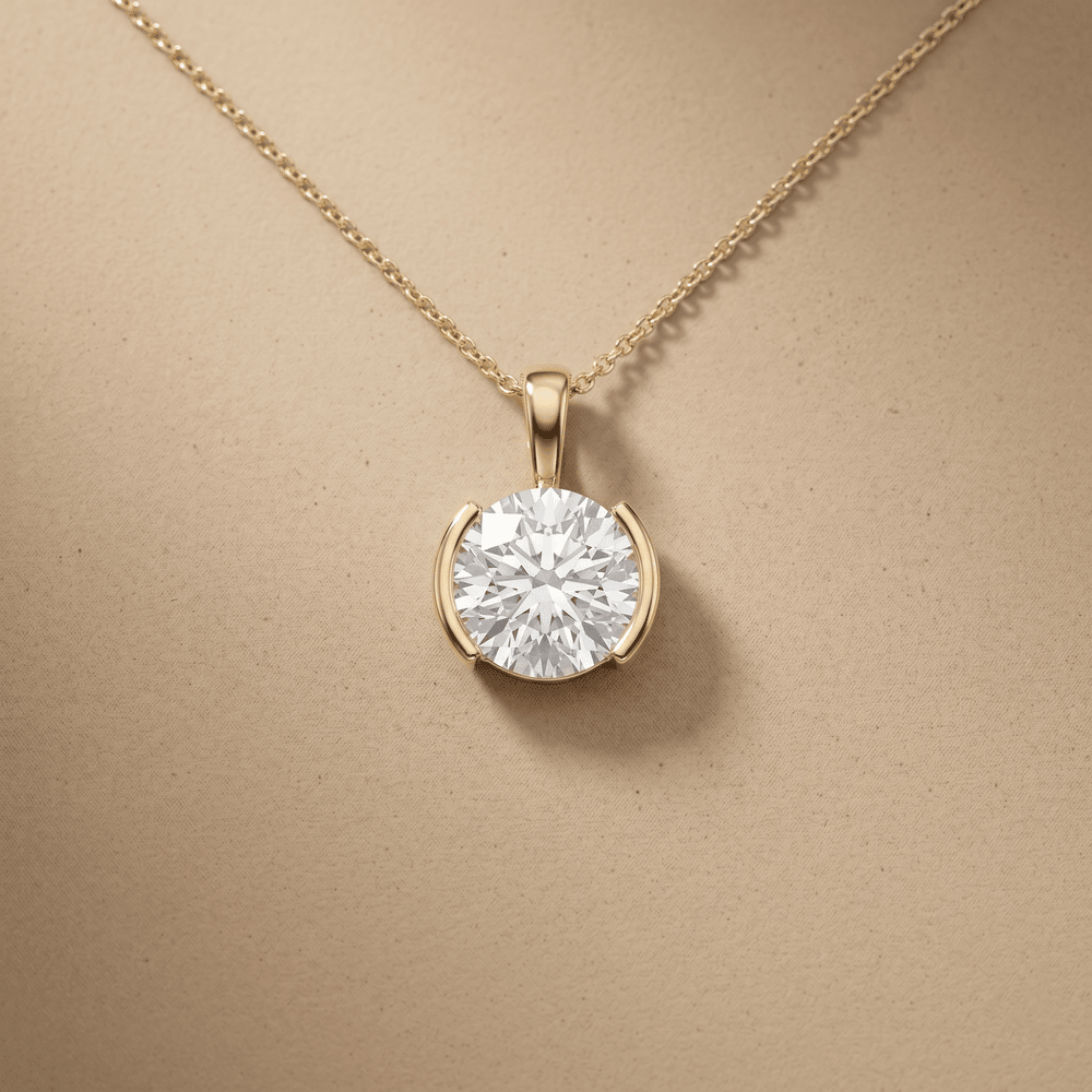 14K Yellow Gold Round Diamond Solitaire Pendant Necklace