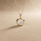 14K Yellow Gold Round Diamond Solitaire Pendant Necklace