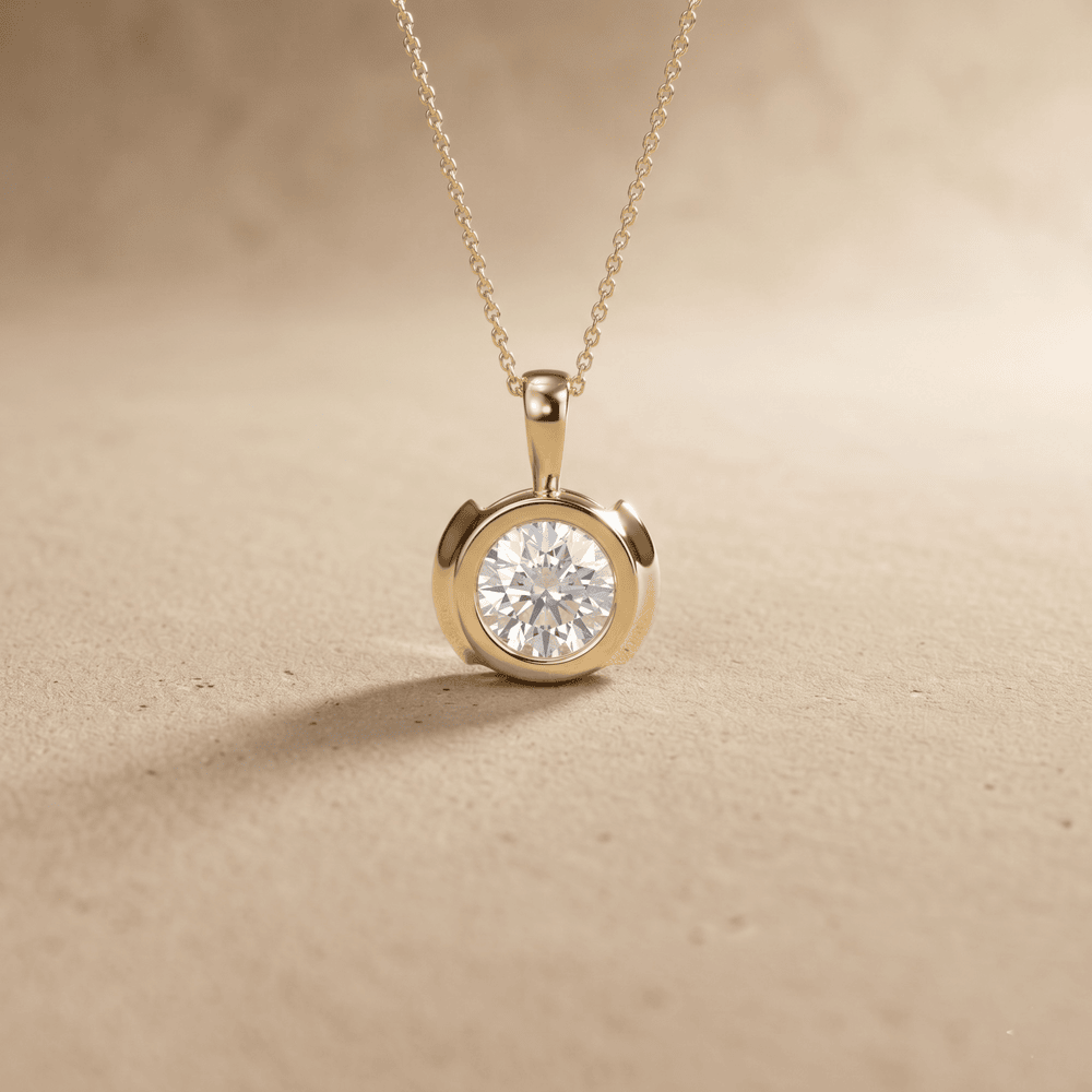 14K Yellow Gold Round Diamond Solitaire Pendant Necklace