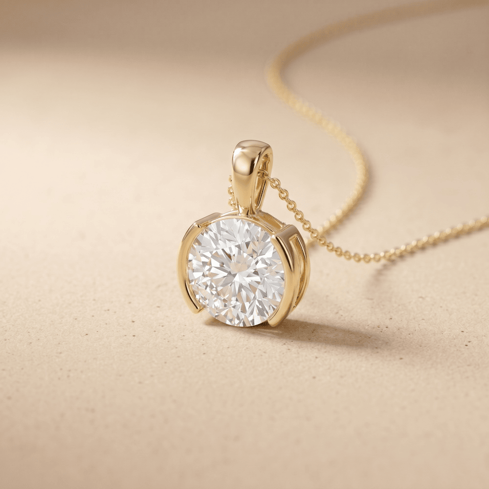 14K Yellow Gold Round Diamond Solitaire Pendant Necklace