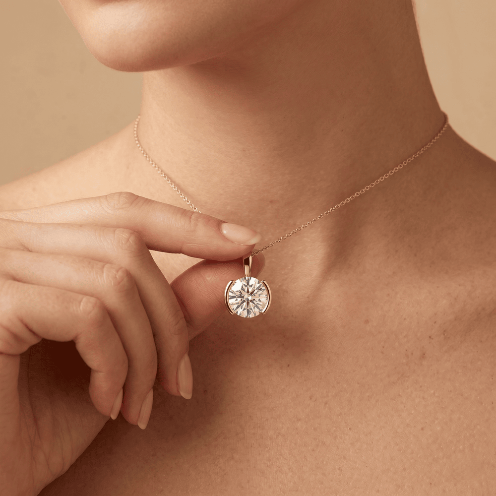 14K Yellow Gold Round Diamond Solitaire Pendant Necklace