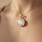 14K Yellow Gold Round Diamond Solitaire Pendant Necklace