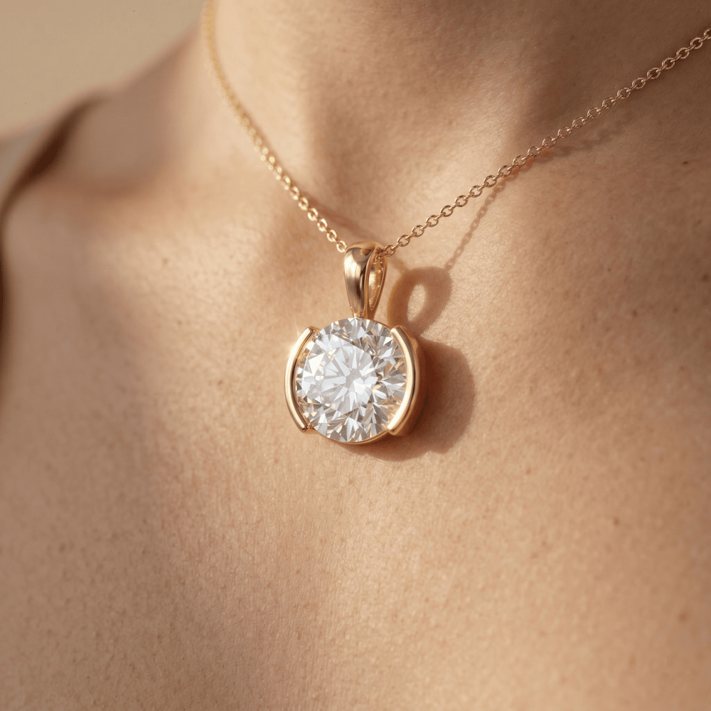 14K Yellow Gold Round Diamond Solitaire Pendant Necklace