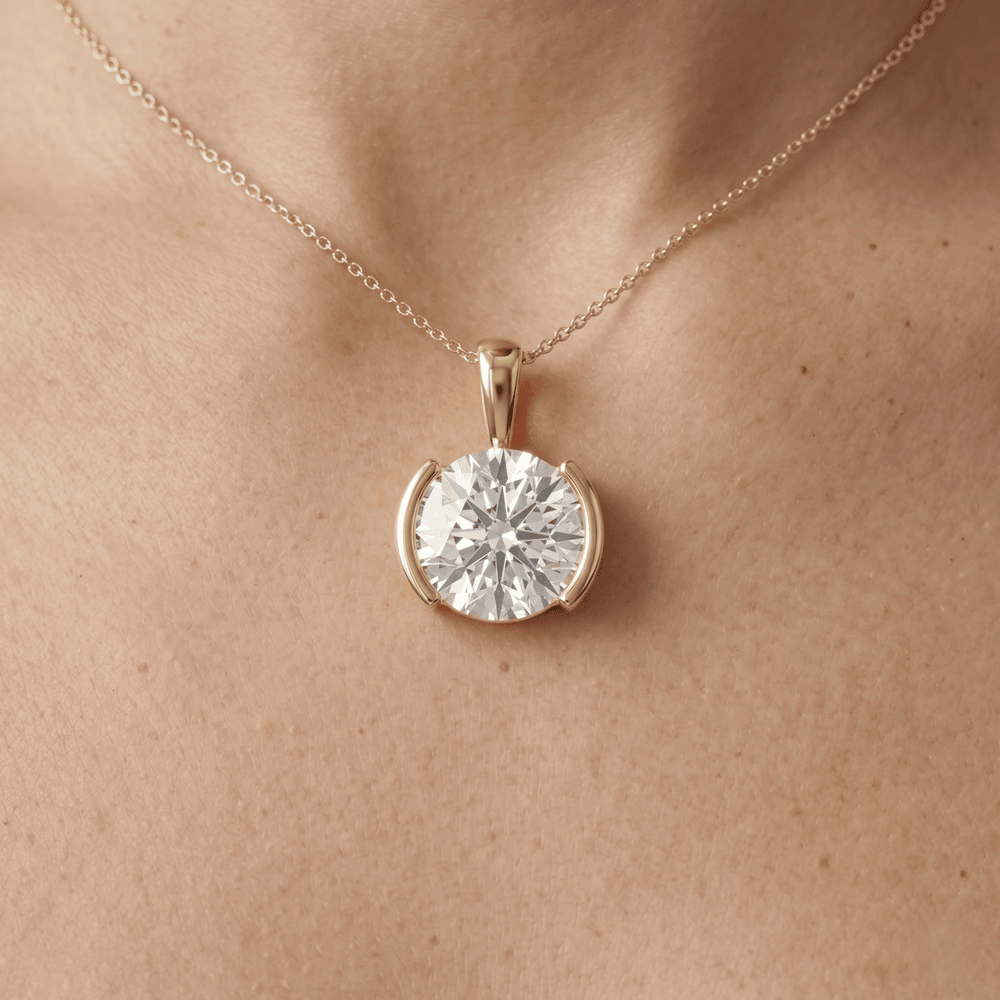 14K Yellow Gold Round Diamond Solitaire Pendant Necklace