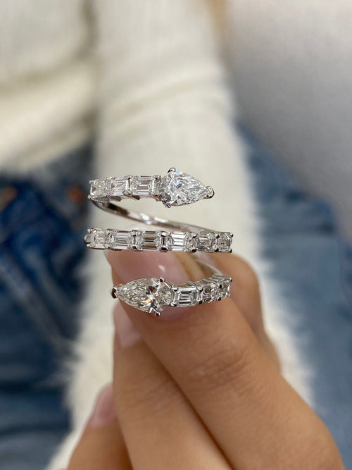 Emerald & Pear Lab Diamond Ring in 14k White Gold