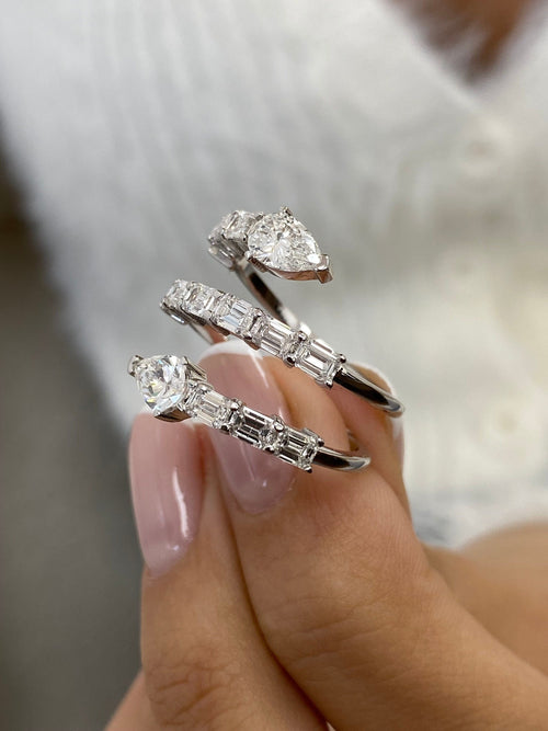 14k White Gold Pave Set Lab Diamond Wrap Ring