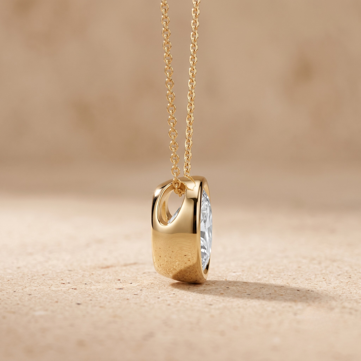 Oval Lab Diamond North South Bezel Solitaire Pendant Necklace