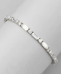 14k Gold baguette and Round Diamond Tennis Bracelet - JBR Jeweler