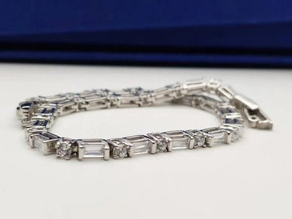 14k Gold baguette and Round Diamond Tennis Bracelet - JBR Jeweler