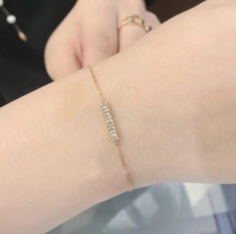 14k Gold baguette Set bar Bracelet - JBR Jeweler