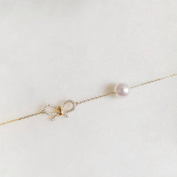 14k Gold Bow Heart Pearl Bracelet - JBR Jeweler