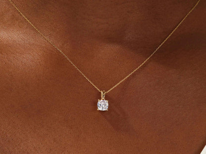 14k Gold Cushion Shaped Solitaire Moissanite Diamond Pendant Necklace - JBR Jeweler